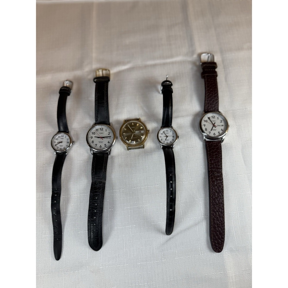 5 Piece Set‎ of Pre—Owned Timex Watches. Waterproof. Indiglo. 1 windup.